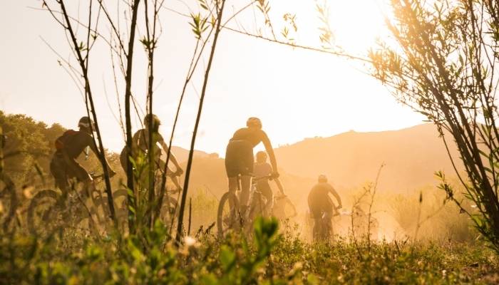 Athletes biking